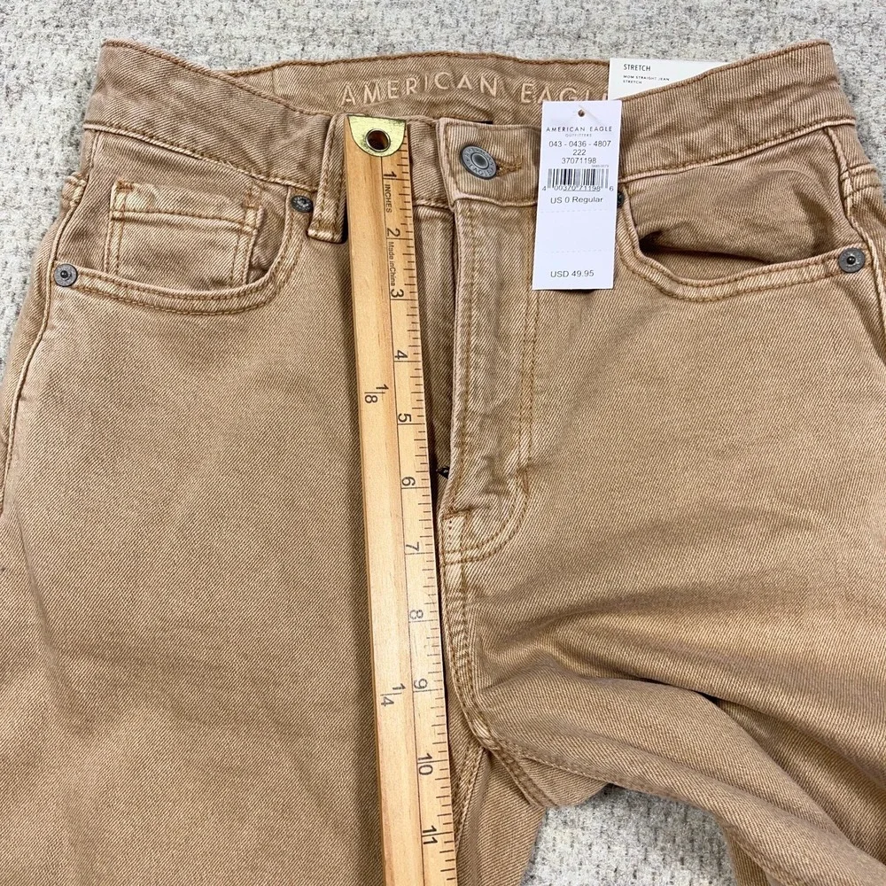 American Eagle Mom Jeans Women 0 Brown Straight Leg‎ Stretch Denim Pants 25x28